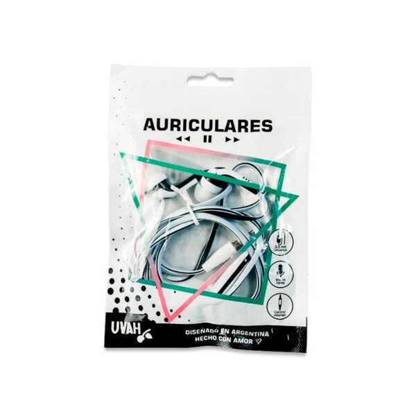 Auricular Manos Libres UVAH Clasico In-Ear con cable 3.5 mm - Image 2