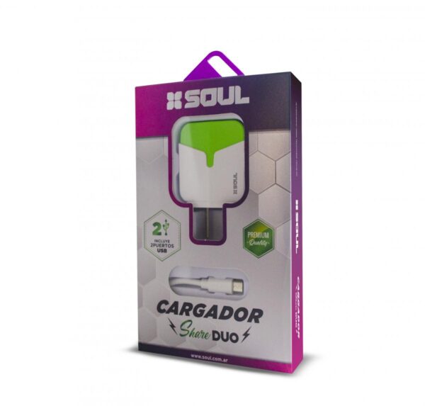 Cargador de Pared Soul Viajero Share Duo 2 Usb + Cable 2.4A - Image 3