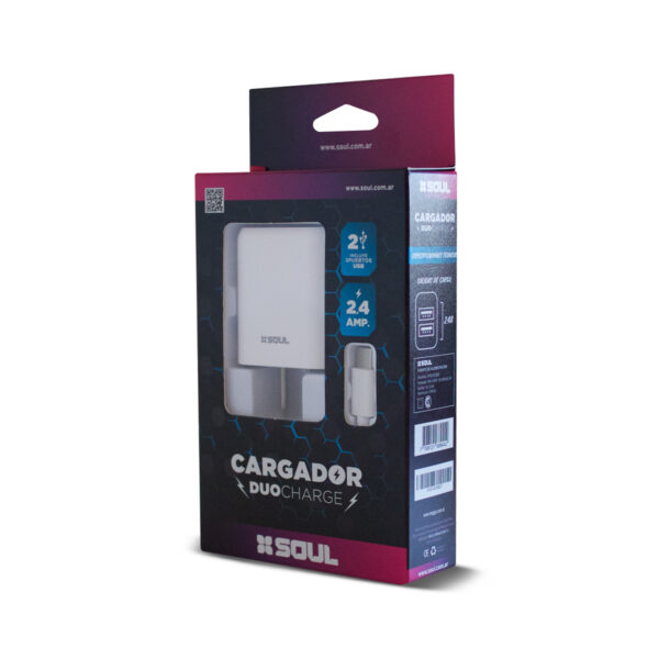 Cargador de Pared Soul Duo Charge Viajero 2 Usb 2.4A + Cable