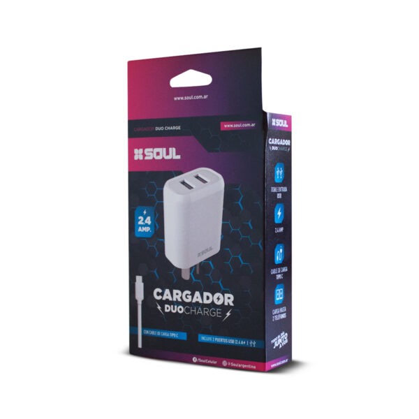 Cargador de Pared Soul Duo Charge Viajero 2 Usb 2.4A + Cable - Image 3