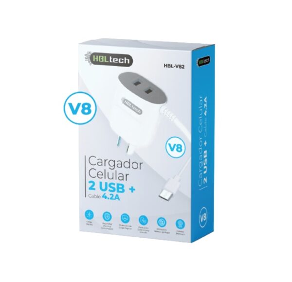 Cargador de Pared HBL Viajero 4.2A 2 Usb + Cable - Image 2