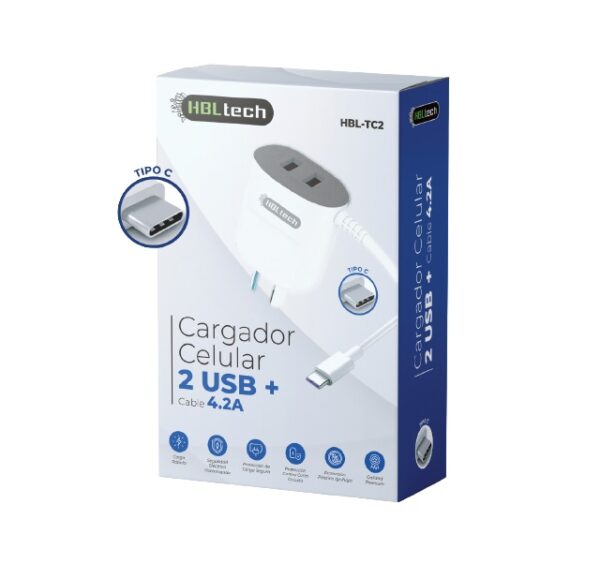 Cargador de Pared HBL Viajero 4.2A 2 Usb + Cable