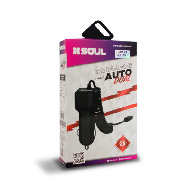 Cargador Auto Soul 2A Usb + Cable Type C / Micro / Ligthning