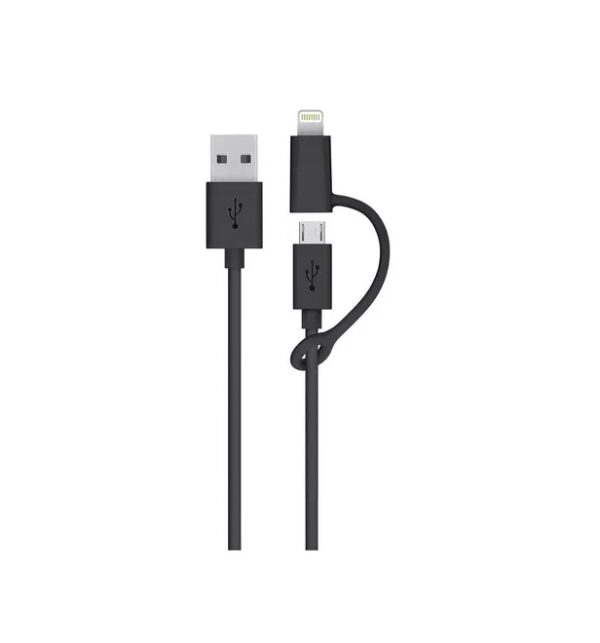 Cable Usb Key 2 En 1 Micro Usb y Lightning Reforzado Negro 1 Metro