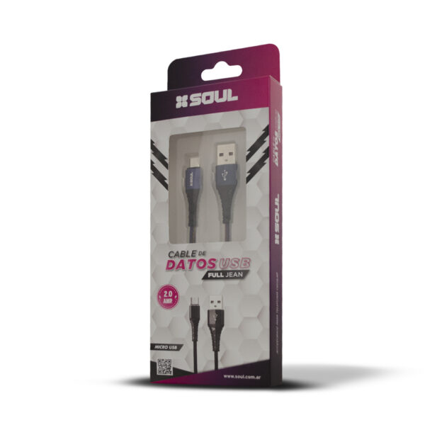 Cable Usb Soul Full Jean Micro Usb Lightning Type C 2A Reforzado 1 Metro