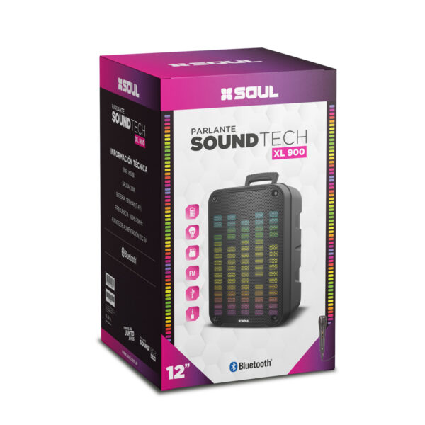 Parlante Soul Bluetooth Xl900 Sound Tech 12" Led Usb Karaoke c/Microfono Aux - Image 2