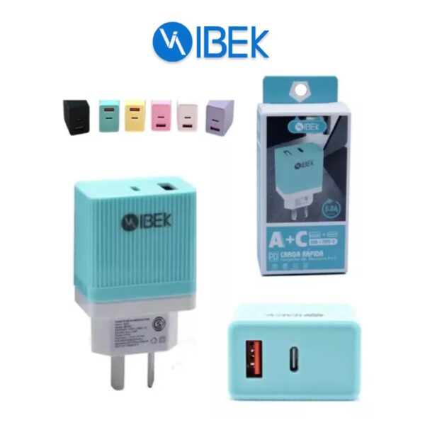 Cargador de Pared Ibek IB-582 5.8A Puerto Usb A + C 5.8A - Imagen 2