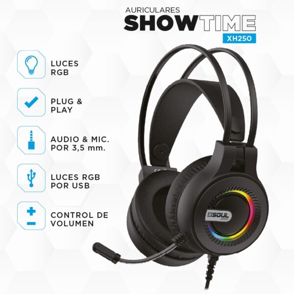 Auricular Vincha Soul Gaming XH250 luces RGB con Cable 3.5mm - Imagen 2